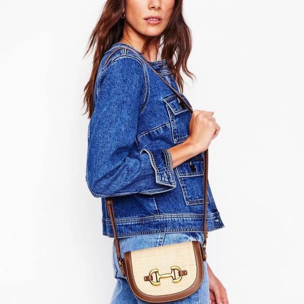 BODEN Raffia Snaffle Crossbody Mini Satchel Bag